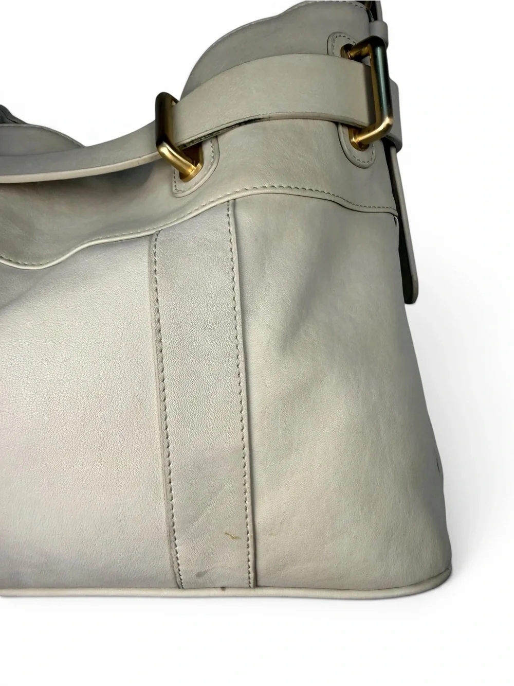 Charles David Cream Leather Buckle Shoulder Bag Convertible Tote Satchel
